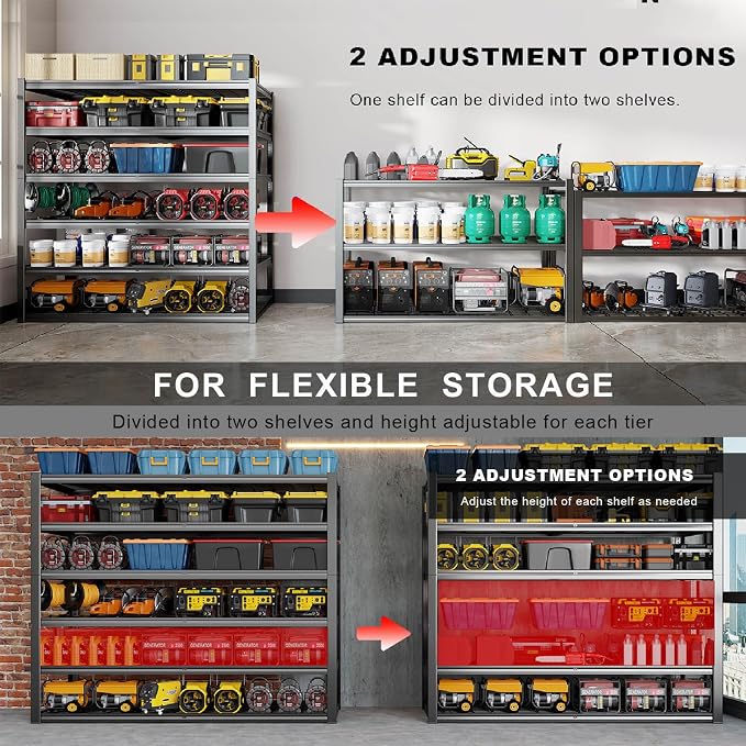65" W Garage Shelving Heavy Duty, 6 Tier Garage Shelves, Adjustable Storage - Image 5
