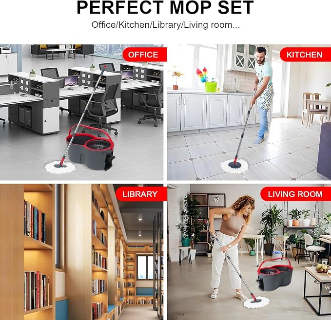360° Spin Mop and Bucket Set Quick-Dry Technology, Mop and Bucket - Image 7