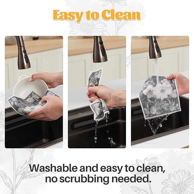 JOYMOOP 12 Pack Decorate Cleaning Cloth, Reusable Absorbent Dish Towels - Image 5