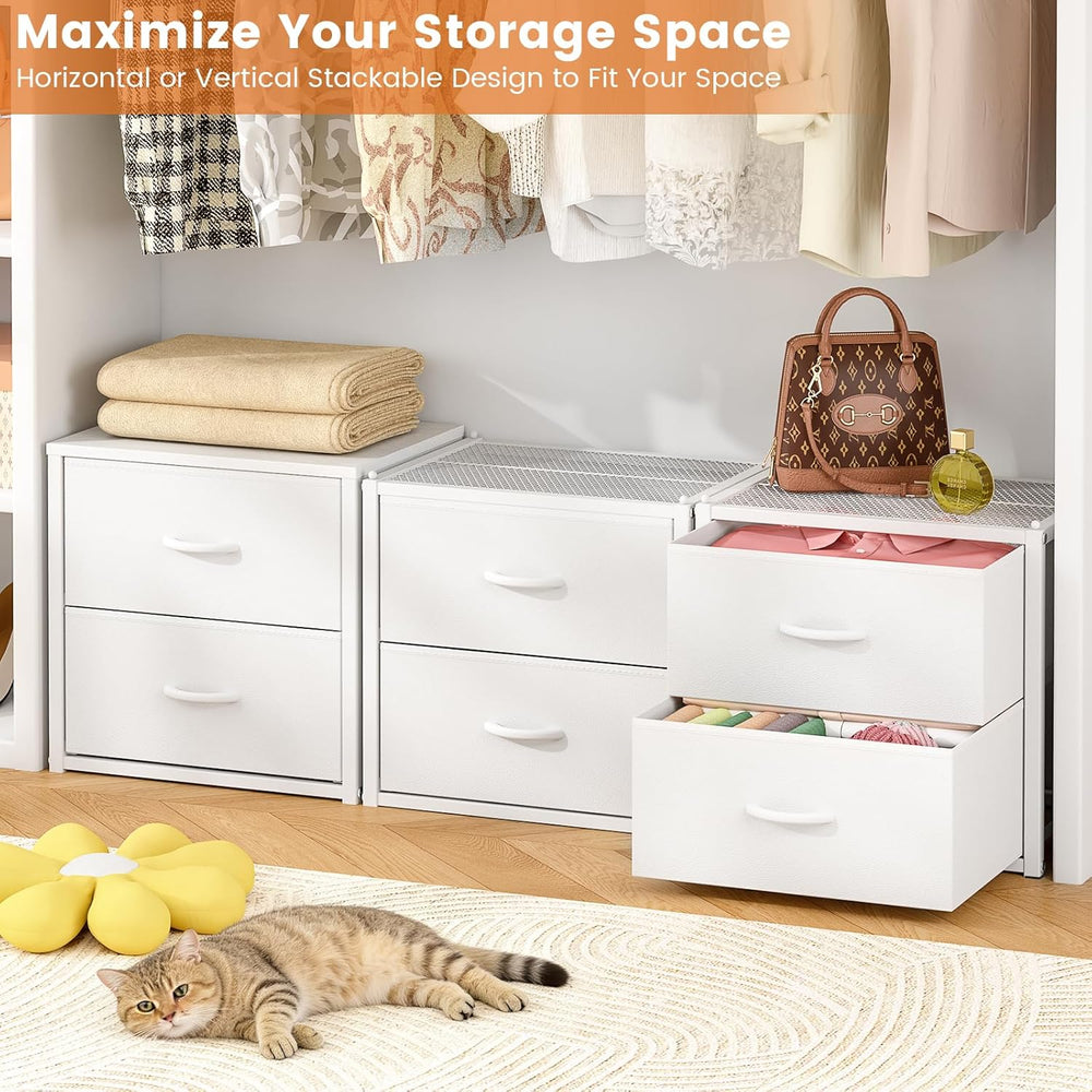 DAOUTIME 3-Pack Stackable Storage Drawers (6 Drawers Total), White Closet Org...