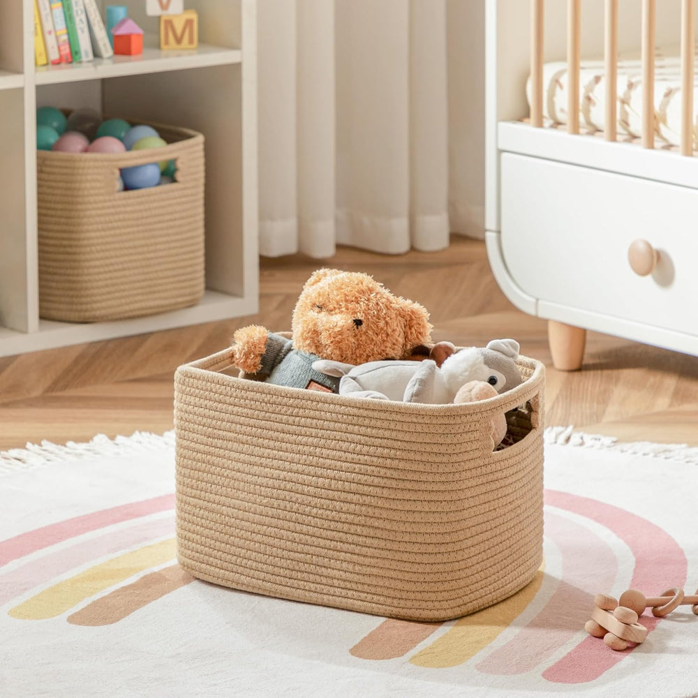 4 Pack Storage Baskets for Organizing, Shelf Baskets with Handles, Brown