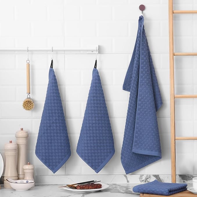 Fintale 100% Cotton Kitchen Towels and Dishcloths Set, 12 x 12 & 15 x 25 Inches - Image 6