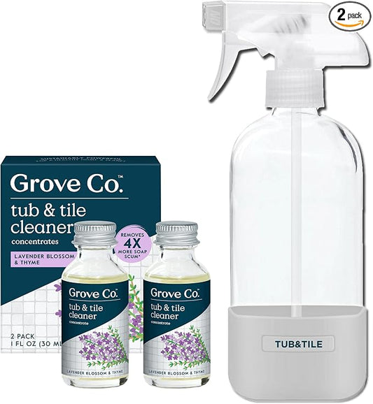 Grove Co. Tub and Tile Cleaner Refill Concentrate + 1 x Reusable Glass Spray by GroveCo