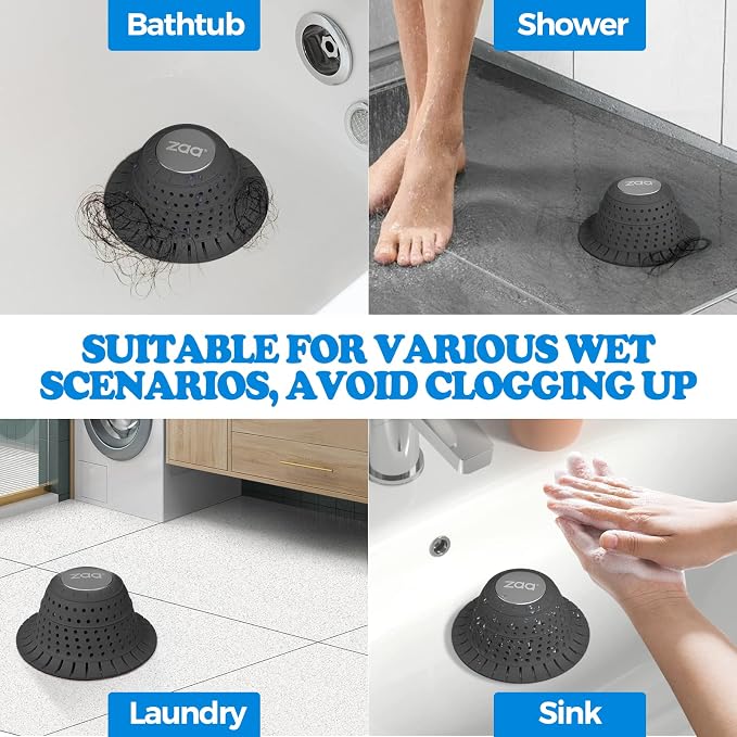 zaa Bathtub Drain Hair Catcher, 2 Pack Silicone Collapsible Bathtub Drain Cover - Image 2