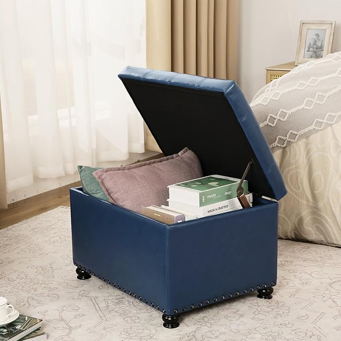 Joveco Faux Leather Storage Ottoman Bench Rectangle 24 Inch Foot Rest Ottomans - Image 7