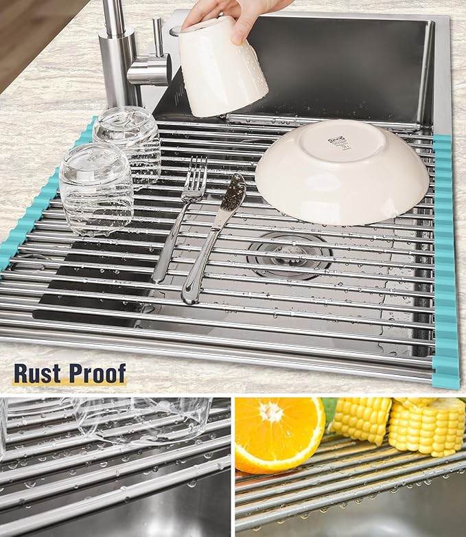 Tomorotec 21" x 15.5" Roll Up Dish Drying Rack Over Sink Drying Rack Sink Cover - Image 2
