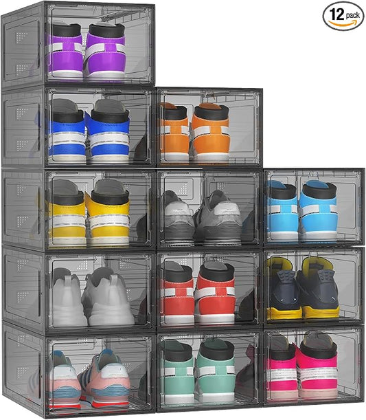 12 Pack Hard Sturdy Thickened Rigid XX Large Shoe Storage Organizer by FJFEOIYE