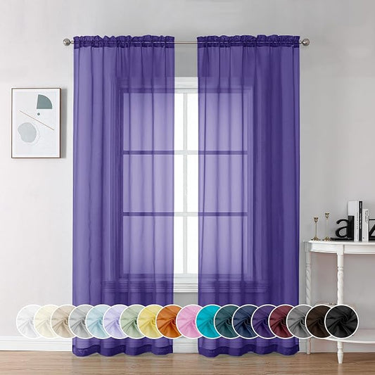 Chyhomenyc Purple Sheer Curtains 84 Inch Length 2 Panels, Light Filtering Soft by Chyhomenyc