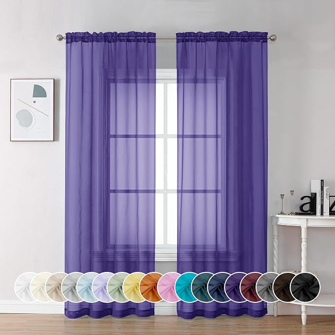 Chyhomenyc Purple Sheer Curtains 72 Inch Length 2 Panels, Light Filtering Soft by Chyhomenyc
