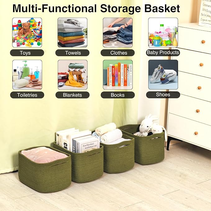 Storage Basket for Shelves, Small Baskets for Organizing, Woven Cotton Rope - Image 4