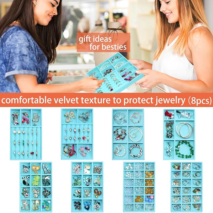 8 Pcs Velvet Jewelry Tray Stackable Jewelry Drawers Organizer Trays Rings - Image 2