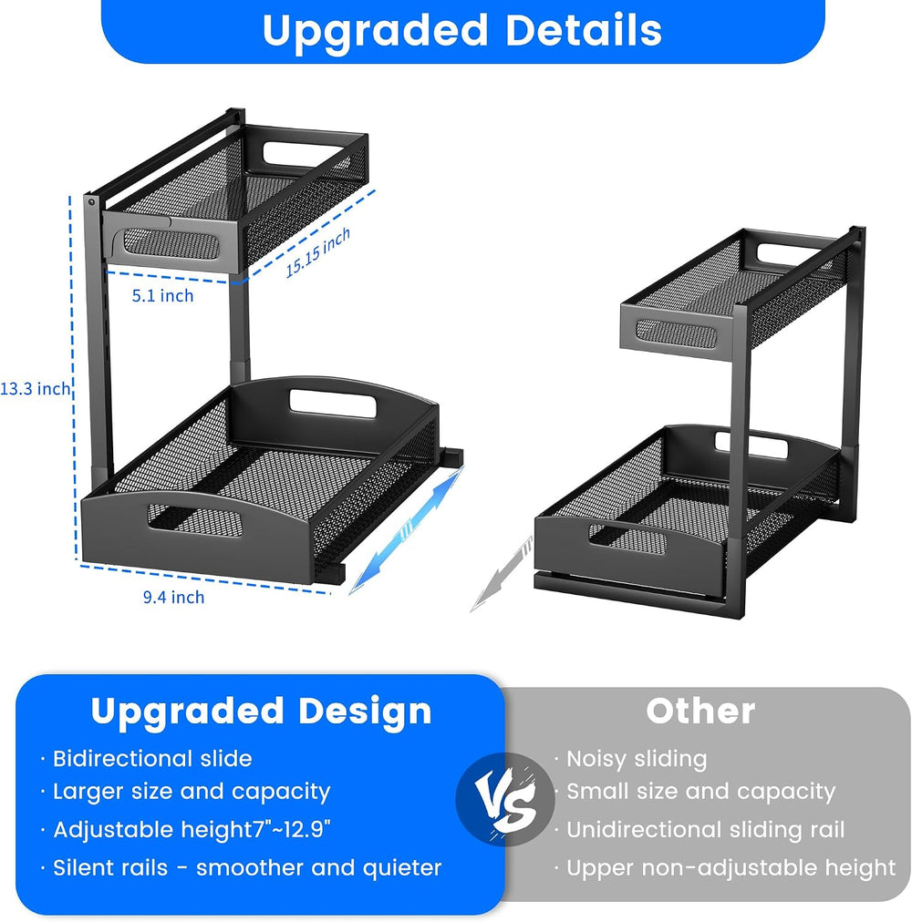 Petiza Under Sink Organizer,2 Pack Height Adjustable Under Sink Organizers an...