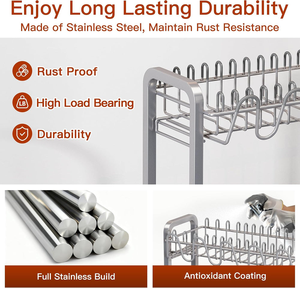 BOOSINY 2 Tier Large Stainless Steel Dish Drying Rack for Kitchen Counter