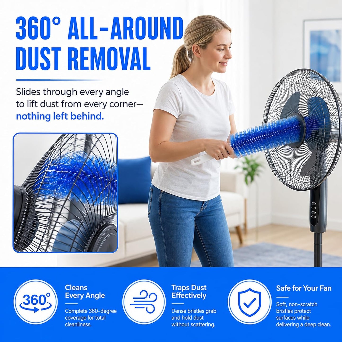2Pcs Flexible Duster with Bendable Microfiber Head, Reusable Dust Remover, Fan Brush Cleaner for Ceiling Fans, Blinds, Furniture, Cars, Home Cleaning Tool with Soft Washable Fiber Head (Grey*4)