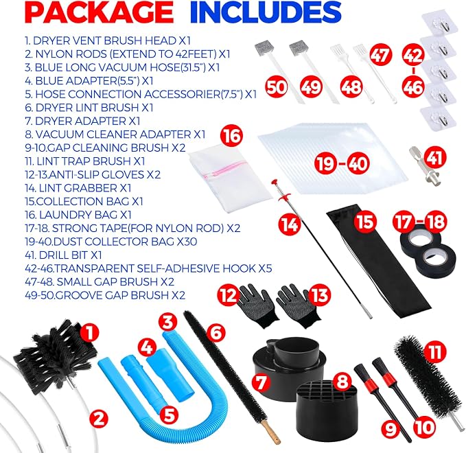 Holikme Dryer Vent Cleaner Kit Dryer Cleaning Tool Include Dryer Vent Brush - Image 6