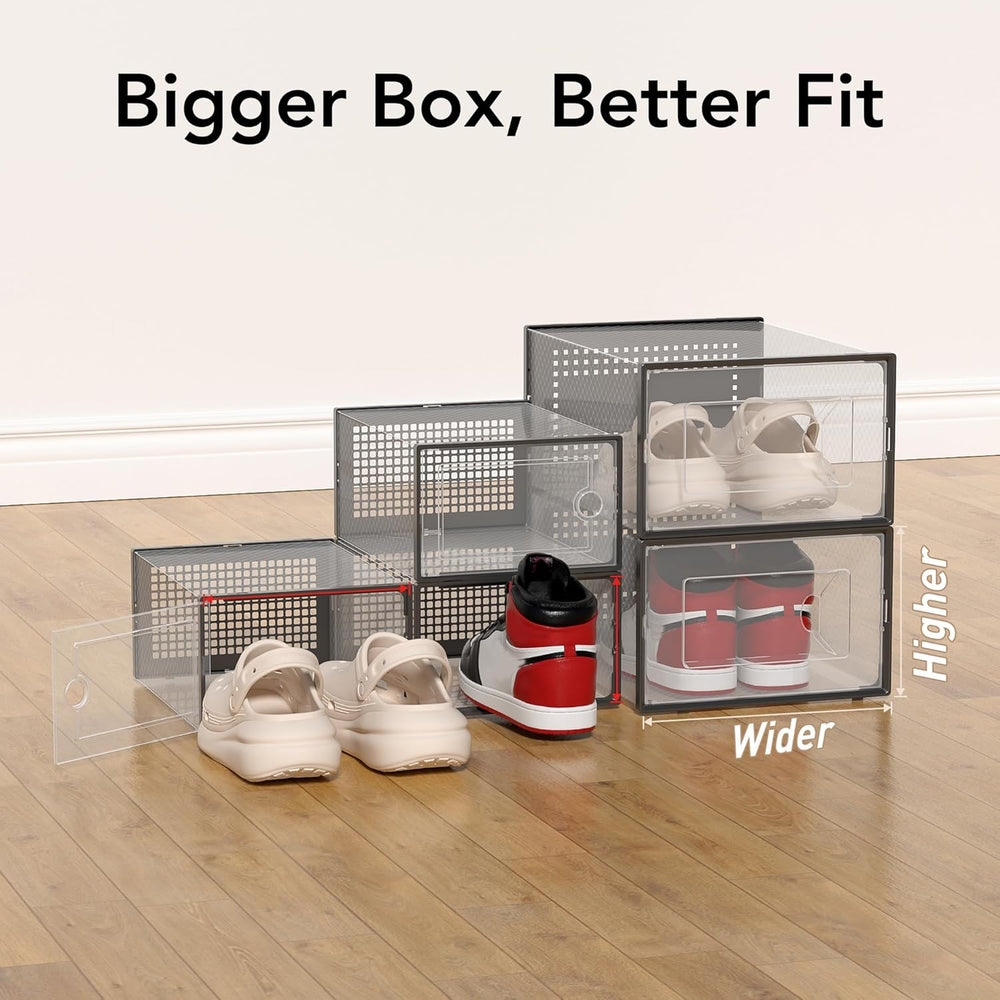 Foluck X-Large 15 Pack Shoe Storage Organizer Box Clear Plastic Stackable
