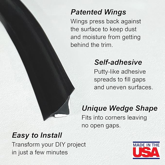InstaTrim Black New & Improved Caulk Trim, 1/2" by 10', Waterproof - Image 2