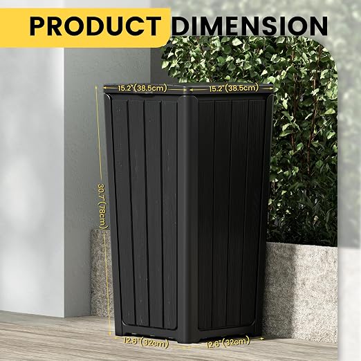 Outdoor Trash Can with Lid, Waterproof Resin Garbage Can with Tiered Lid - Image 2