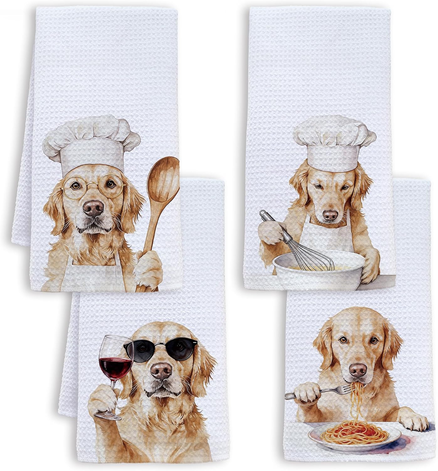 Funny Golden Retriever Kitchen Hand Towels 16x24 Inch, Golden Retriever Lovers Gifts, Dog Lover Mom Dad Gifts Decorative Hand Towels for Kitchen Dining Room, Set of 4