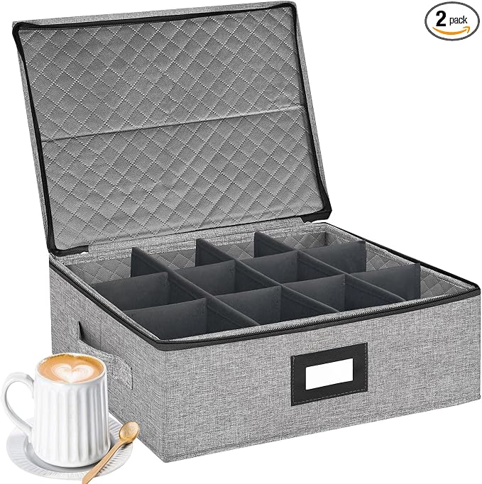 Coffee Mug Storage Box with Dividers, Durable China Storage Containers by homyfort