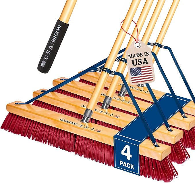 4 Pack Bundle- 24" Soft Sweep Indoor Push Broom by USABroom-HighQuality