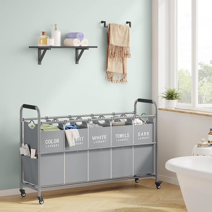 Tajsoon 5 Bag Laundry Sorter Cart, Laundry Hamper Sorter Basket - Image 8
