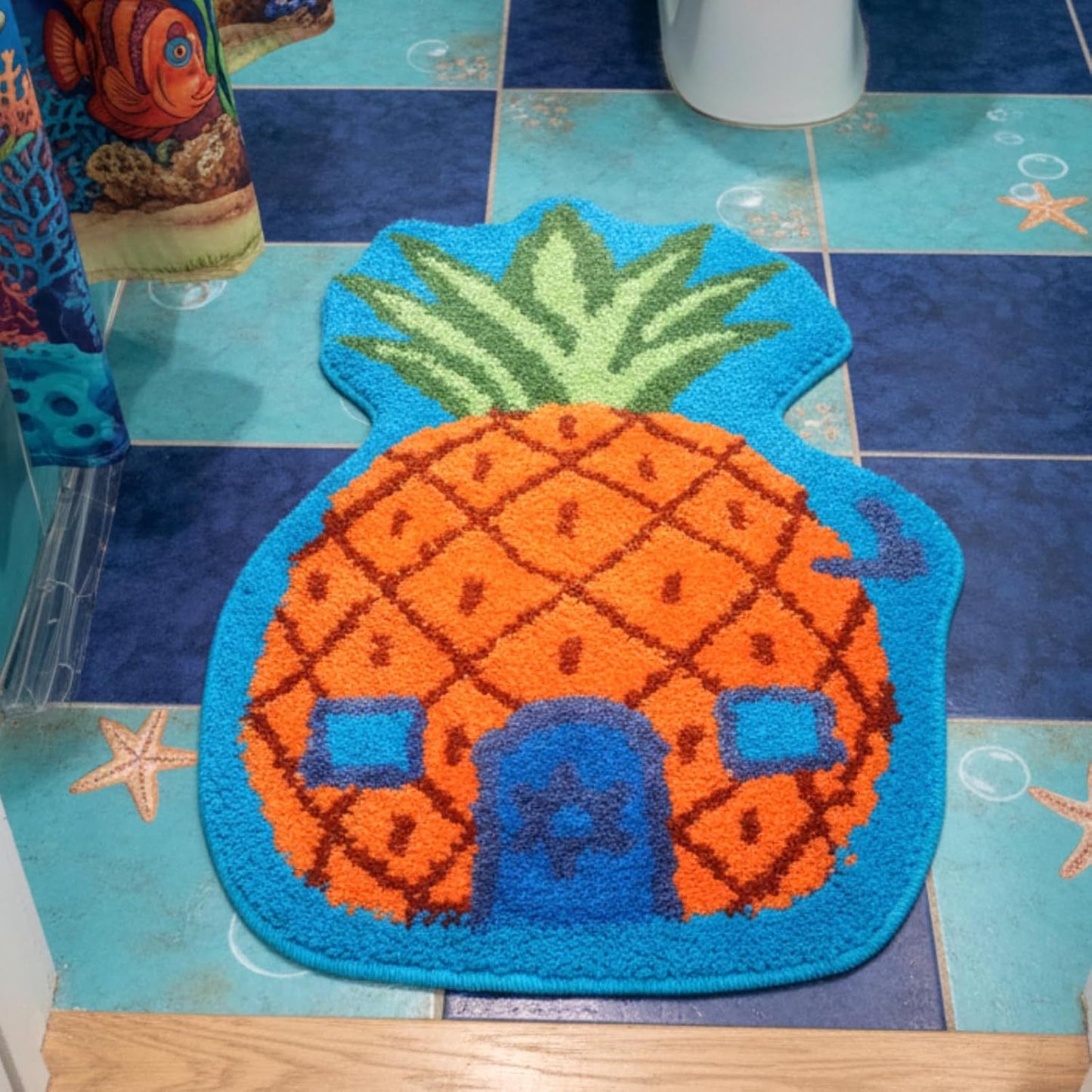 Pineapple House Bathroom Rug Cartoon Sponge Rug Anime Decorative Bathroom Doormat Non-Slip Area Doormat Cartoon Pineapple Indoor Mat Machine Washable Carpet Cut Yellow House Carpet for Home Bedroom