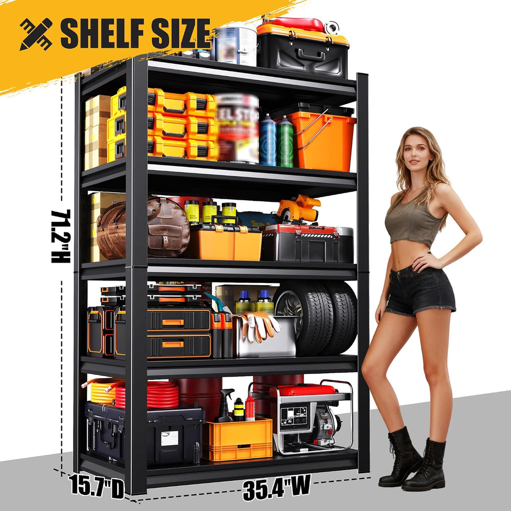 71" H Garage Shelving 5-Tier Heavy Duty Storage Shelves, Adjustable Meta...