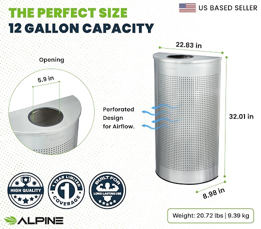 Alpine Half Round Trash Can Open Top - Image 2