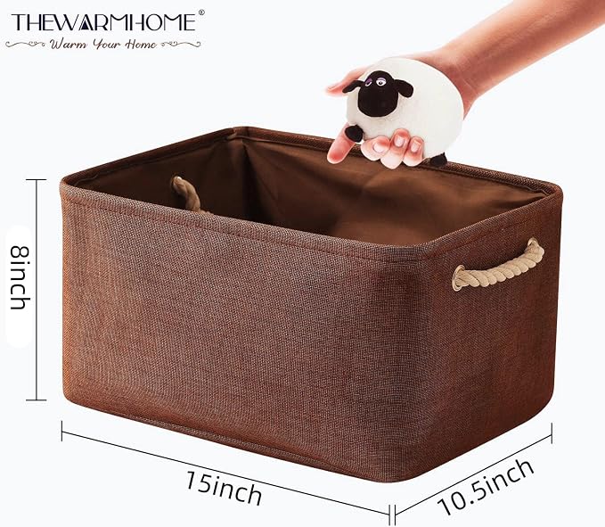 TheWarmHome Decorative Basket Rectangular Fabric Storage Bin Organizer Basket - Image 2