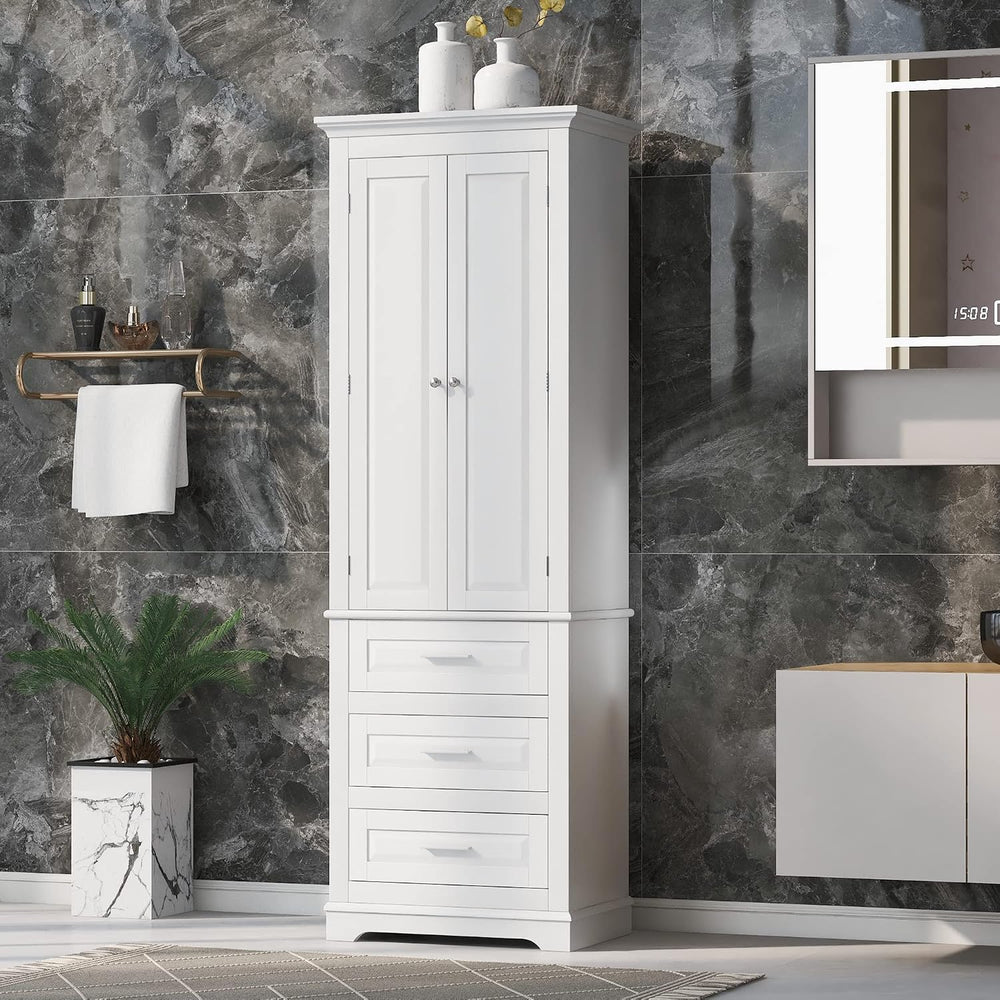 Polibi Tall Storage Cabinet with 3 Drawers, 3-Tier Adjustable Shelves & 2...
