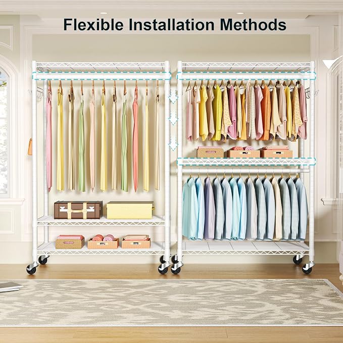 FUTASSI P1 Plus Rolling Clothes Rack, 22mm Diameter Heavy Duty Garment Rack - Image 4