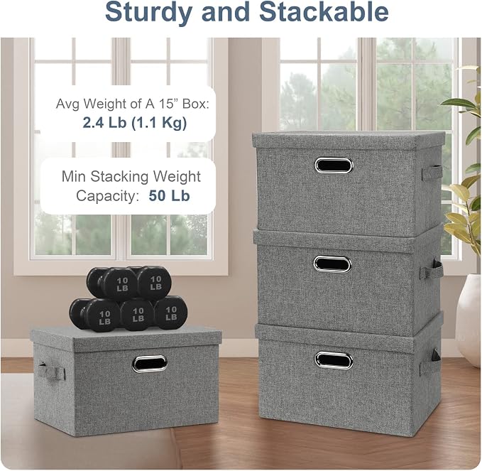 Medium 15" 21 Quart Collapsible Stackable Storage Bins - Image 6