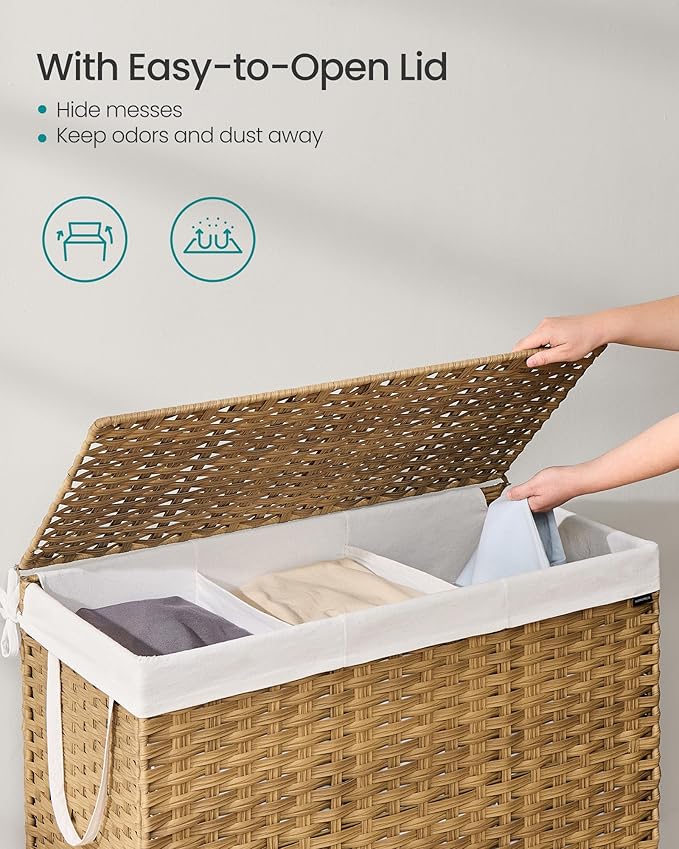 SONGMICS Laundry Hamper with Lid, 52.8 Gallon Synthetic Rattan Clothes Laundry - Image 3