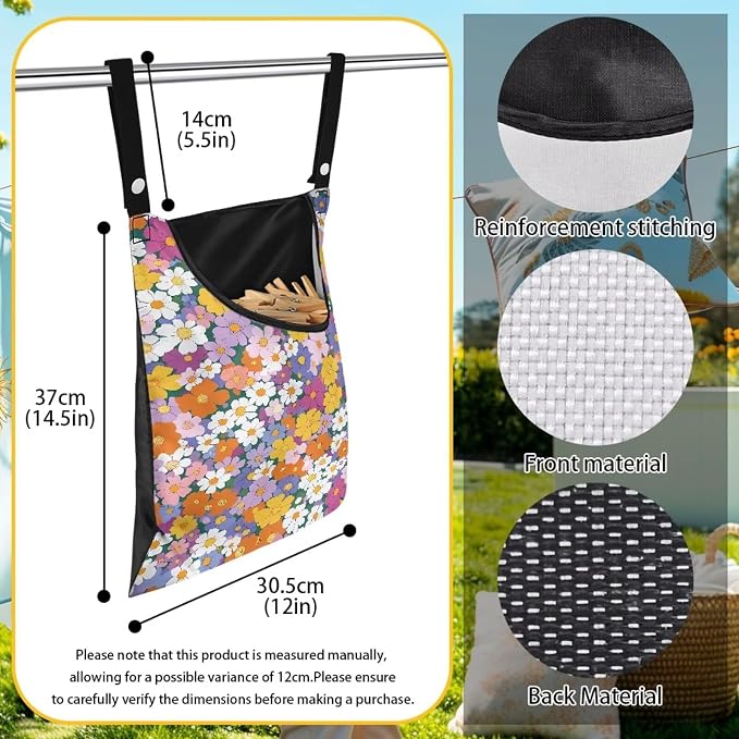 2 Pcs Pin Bag, Hippie Flower Print Hanging Bag - Image 6