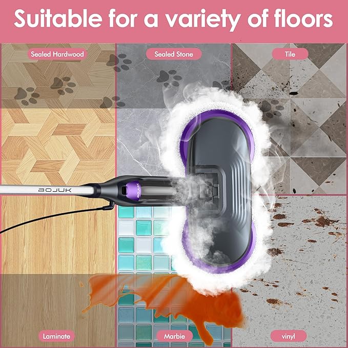 Scrub & Steam Mop with Rotating Mop Pads, LED Headlights, 6 Scrub Pads - Image 9