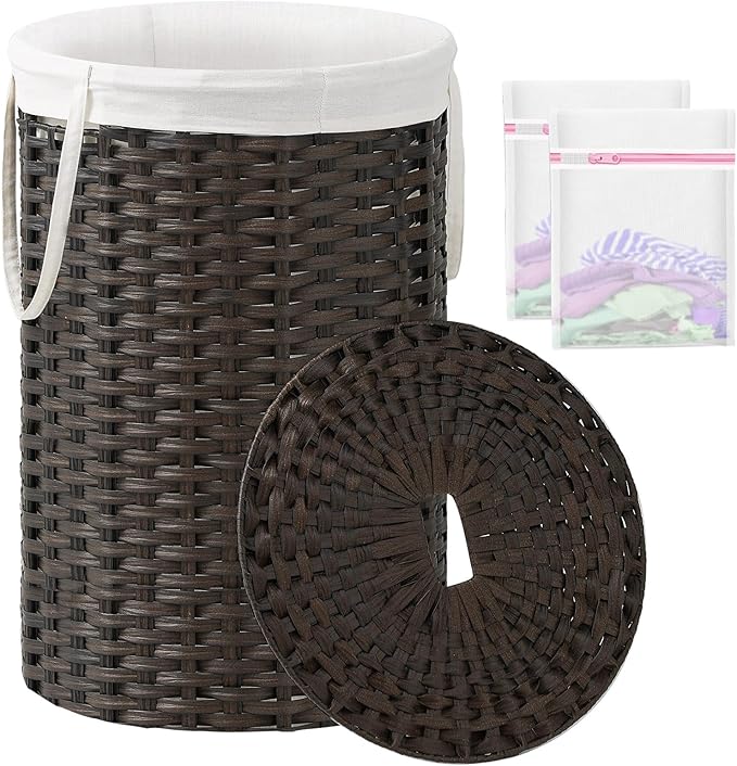 Large Laundry Hamper Laundry Basket Round 34.3 Gal Handwoven Wicker Laundry by SETVSON