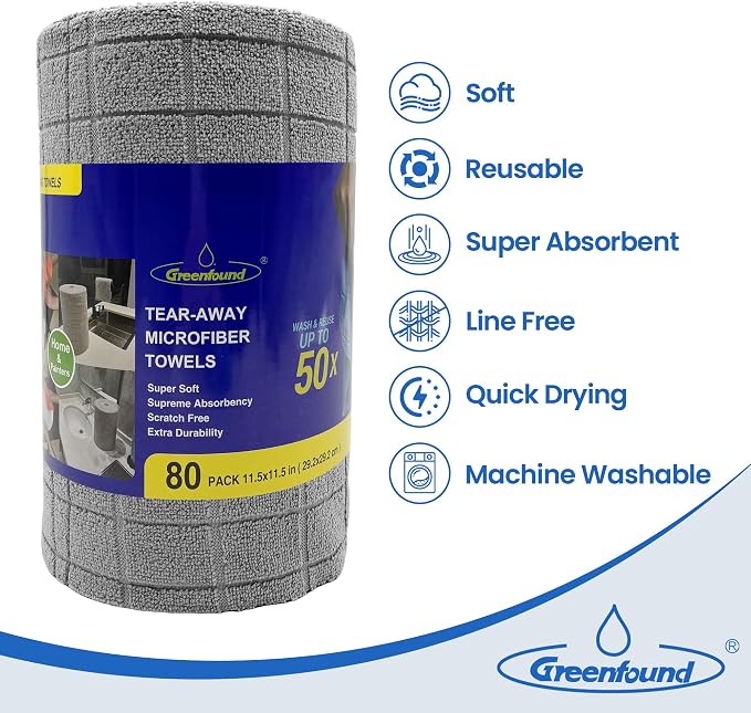 Greenfound Microfiber Cleaning Cloth Roll -80 Pack, Tear Away Towels - Image 3