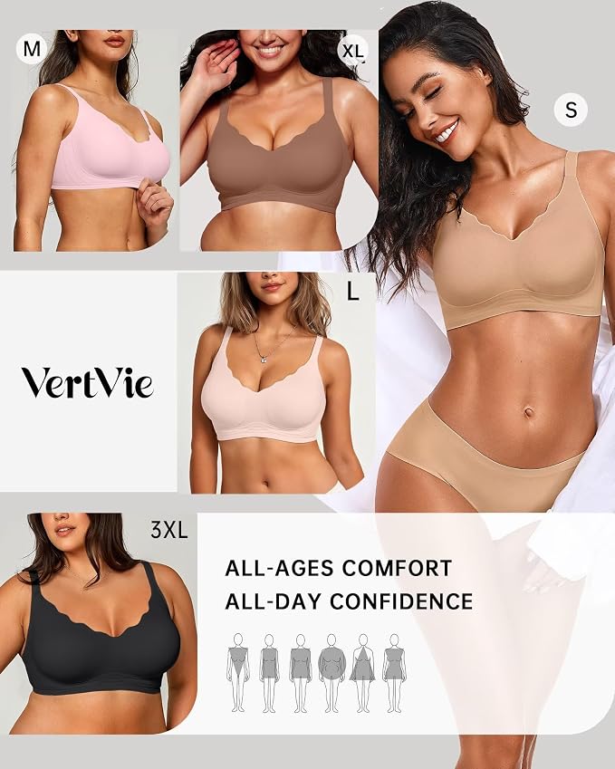 Vertvie Womens Seamless Bras No Underwire Supportive Wireless Push Up Full - Image 6