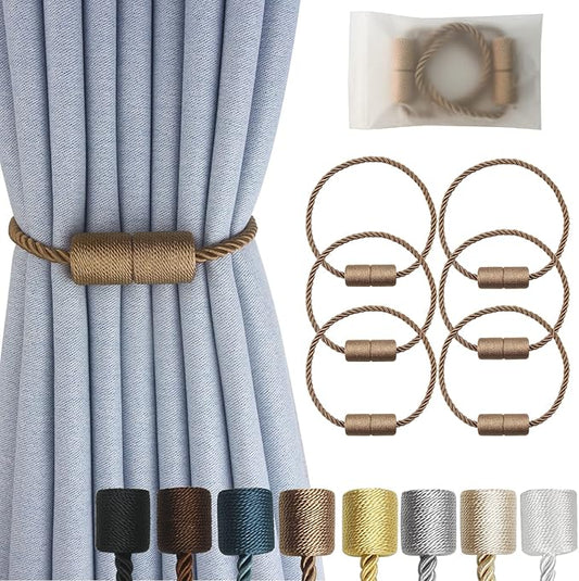 Magnetic Curtain Tiebacks 6 Pack Khaki Curtain Rope Tieback Curtain Holders by CURTAINTIEBACKS
