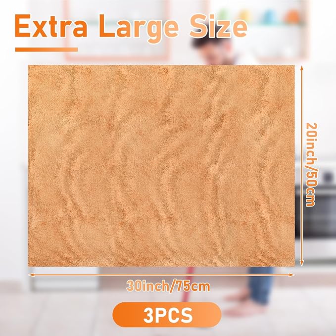 Newwiee 3 Pcs Extra Large Microfiber Cleaning Cloth 30" x 20" Washable Reusable - Image 2