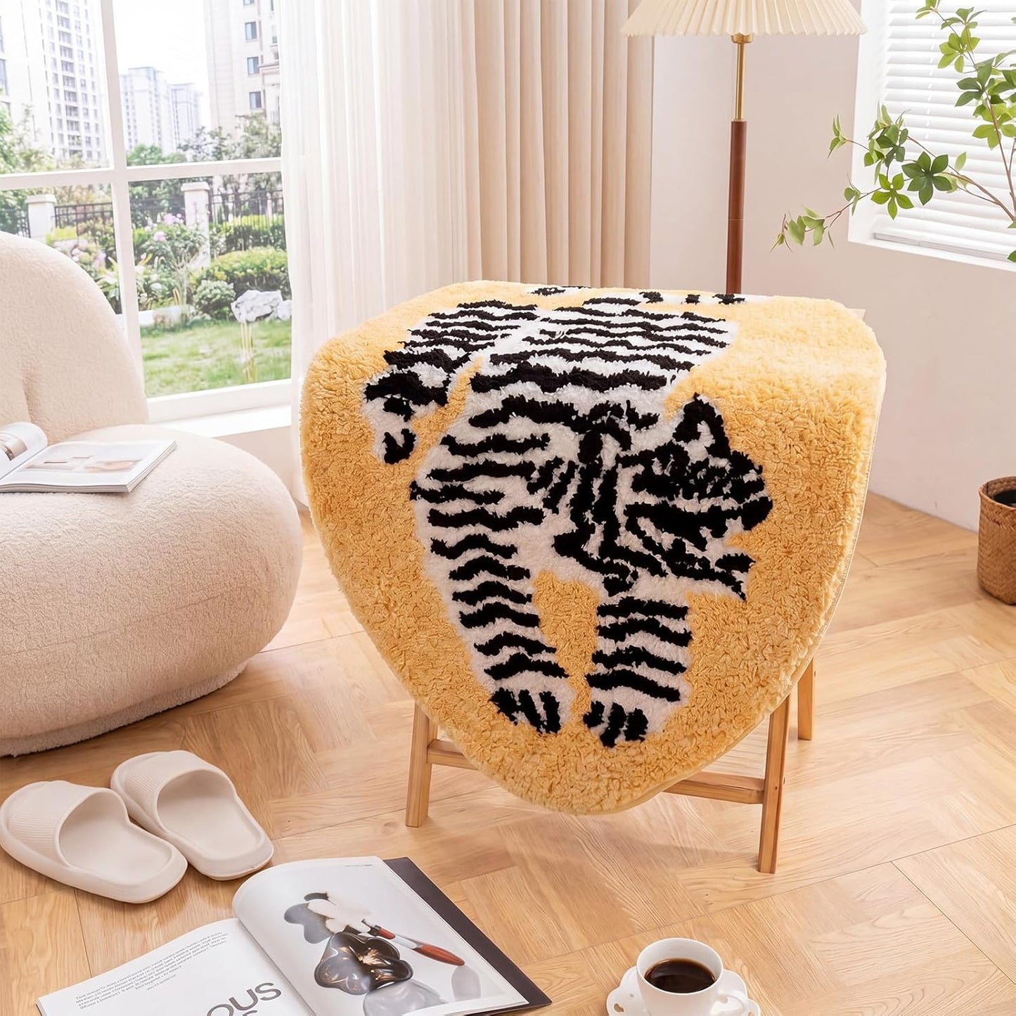 Tinideya 31 x 20 Inch Oval Tiger Bath Rug Yellow Tiger Floor Mat Soft Plush Absorbent Non Slip Bathroom Door Mat for Bathroom Shower Bedroom Living Room Animal Print Home Decoration