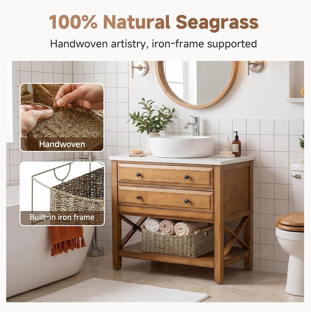 StorageWorks Large Wicker Baskets with Handles, Seagrass Basket, 1-Pack