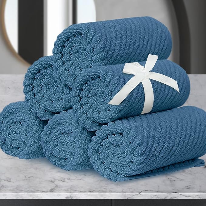 Blue Washcloths 6 Pack, Wash Cloths by VOOVAMOVAS
