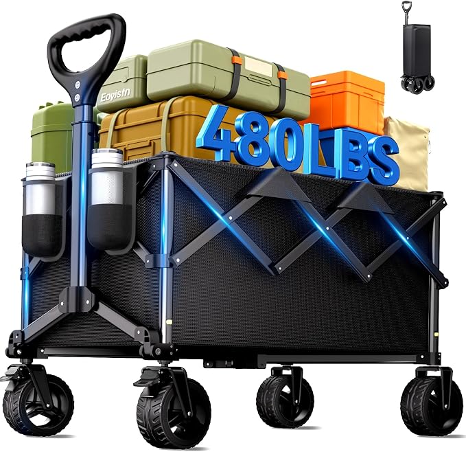 Collapsible Wagon Cart with Universal Wheels, 480LBS Wagons Carts Heavy Duty by Unknown