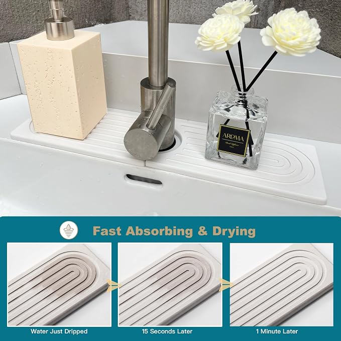Bar Soap Holder, Diatomite Quick Drying Tray, Kitchen Drying Mat, Faucet Splash - Image 6