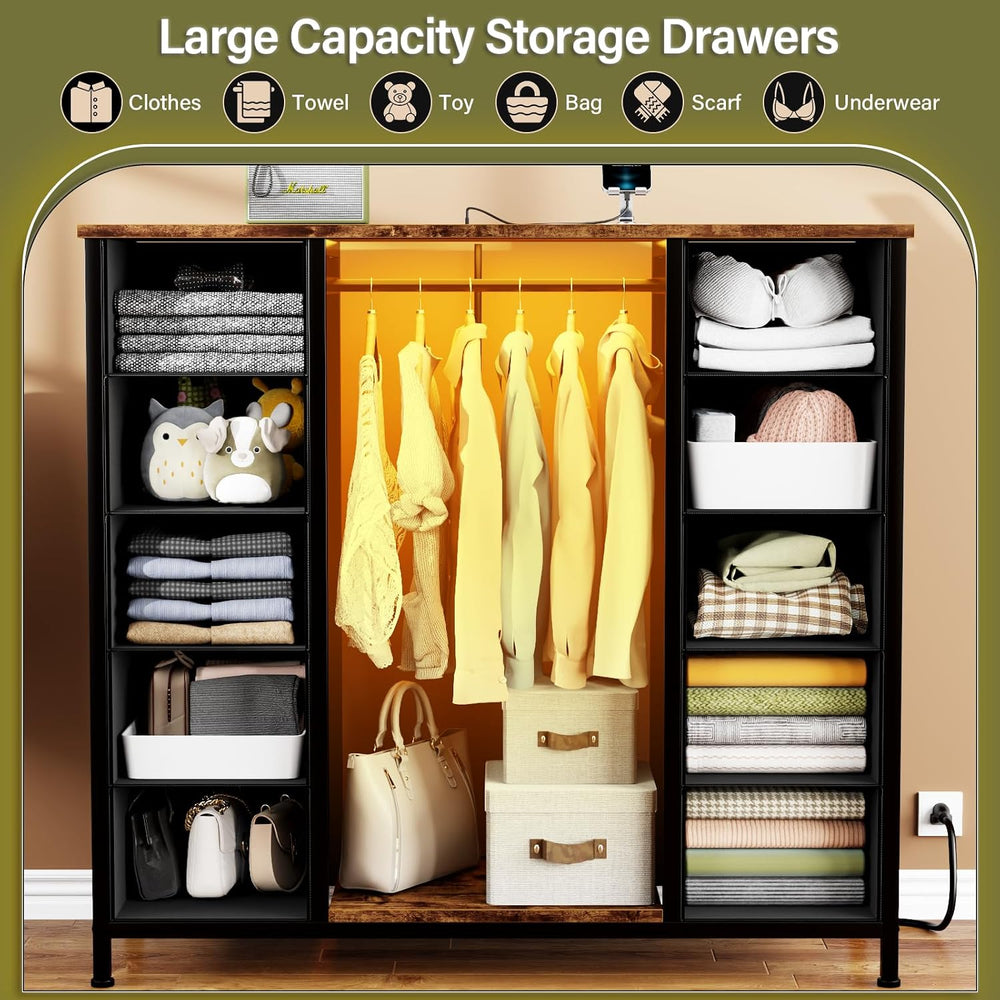 VASICAR Tall Dresser for Bedroom with Hanging Rack, 10 Drawers TV Stand