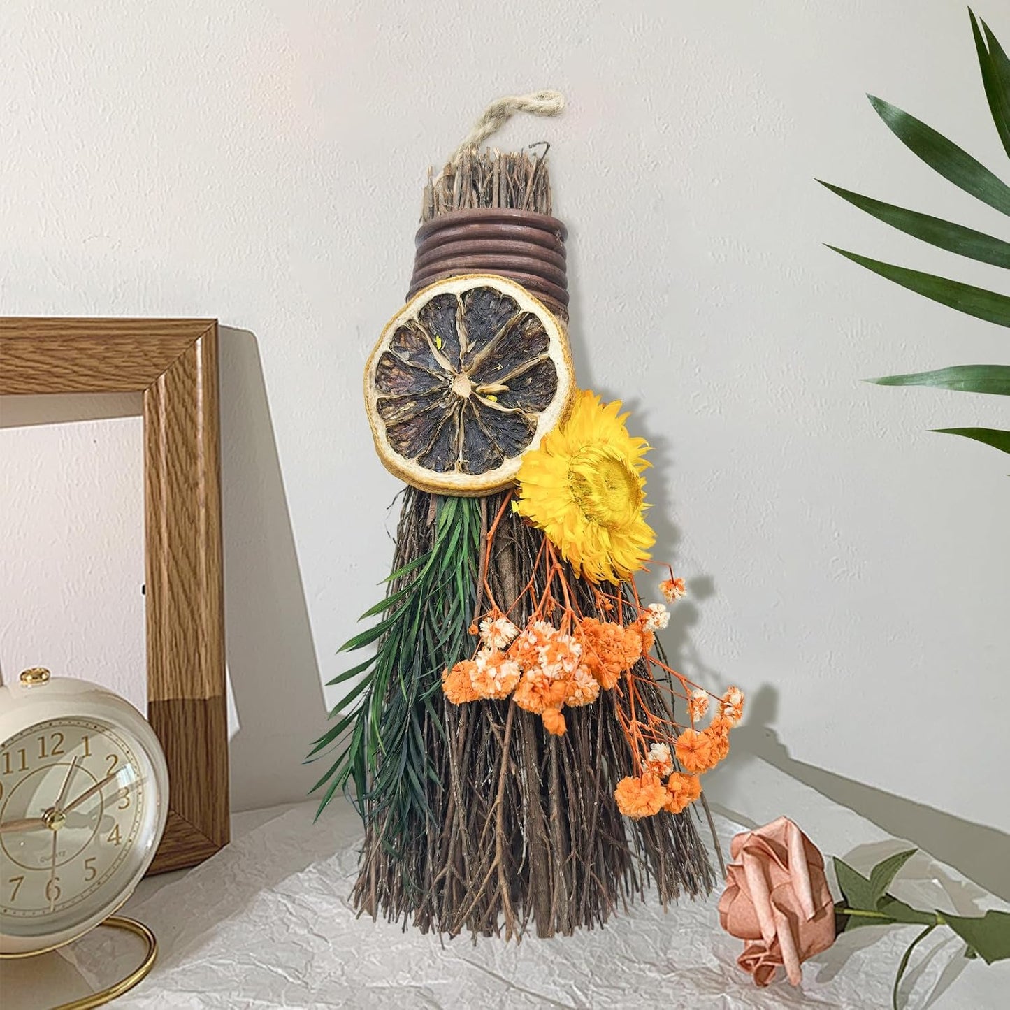 Cinnamon Broom 7.5 Inch Mini Fall Floral Cinnamon Broomstick | Fall Decor Handmade Witch Broom Scented Natural Herbal Protection for Altar Fall Flowers Home Wall Porch Decoration