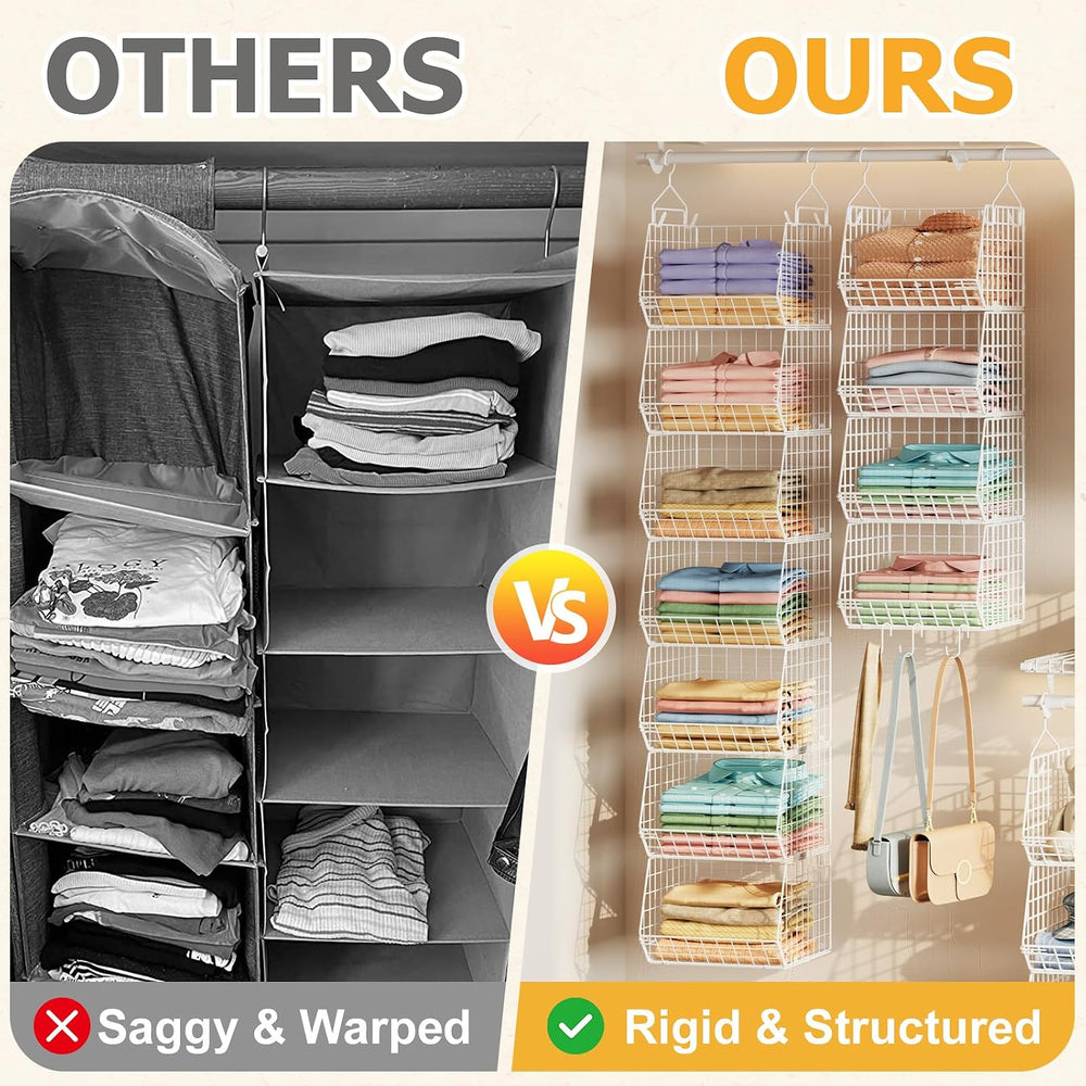 7 Tier Hanging Closet Organizer and Storage, Foldable Wire Closet Shelving wi...