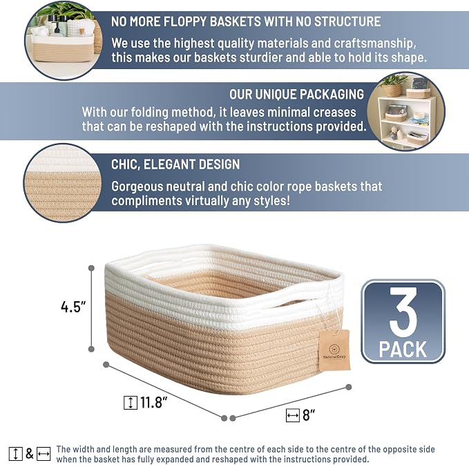 NaturalCozy 11.8"x8"x4.5” Storage Baskets - Image 2
